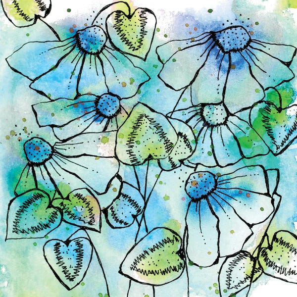 Krinlox: Blue Bursts and Blossoms Square by Krinlox