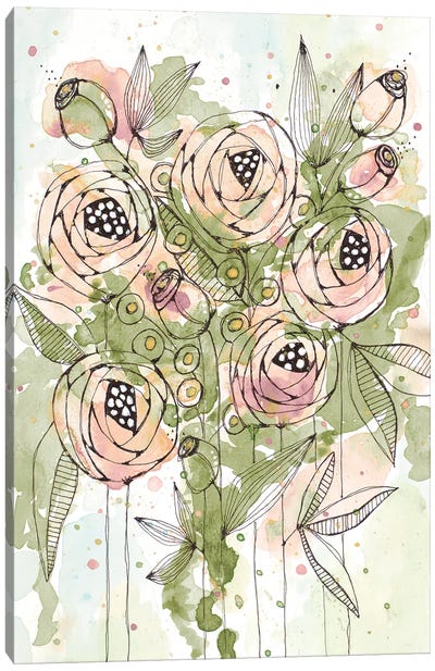 Blush and Green Floral Canvas Art Print