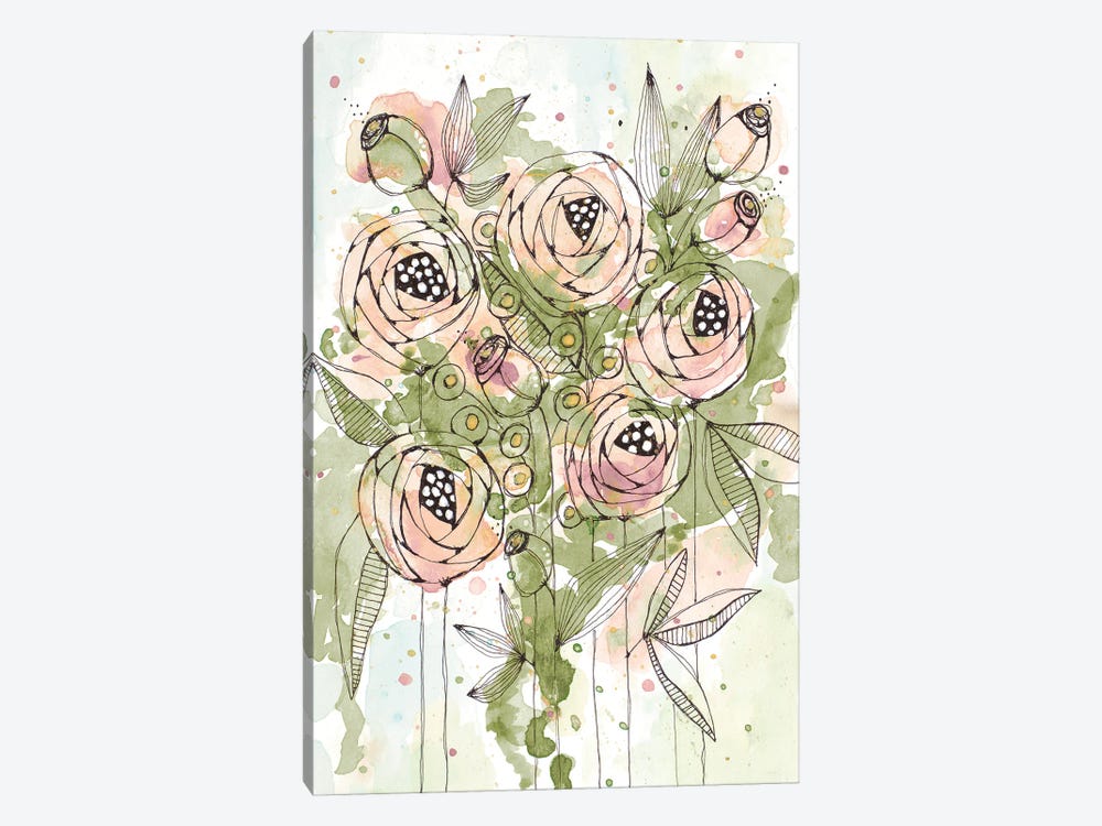 Blush and Green Floral by Krinlox 1-piece Canvas Wall Art