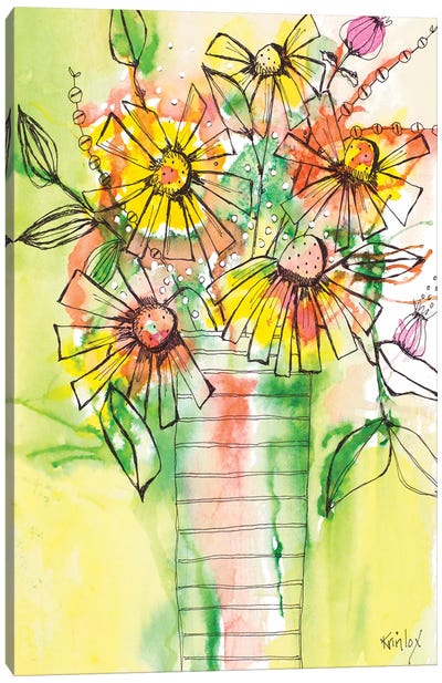 Bursting Wildflowers in Vase Canvas Art Print