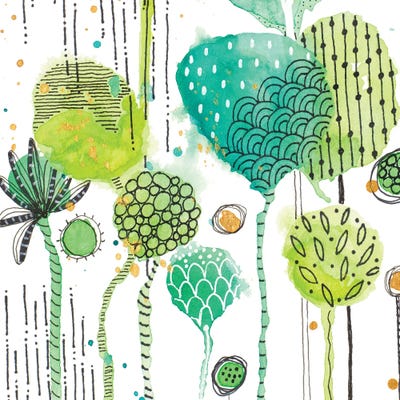 Green Stamped Leaves Square I by Krinlox canvas print