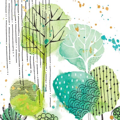 Green Stamped Leaves Square II by Krinlox canvas print