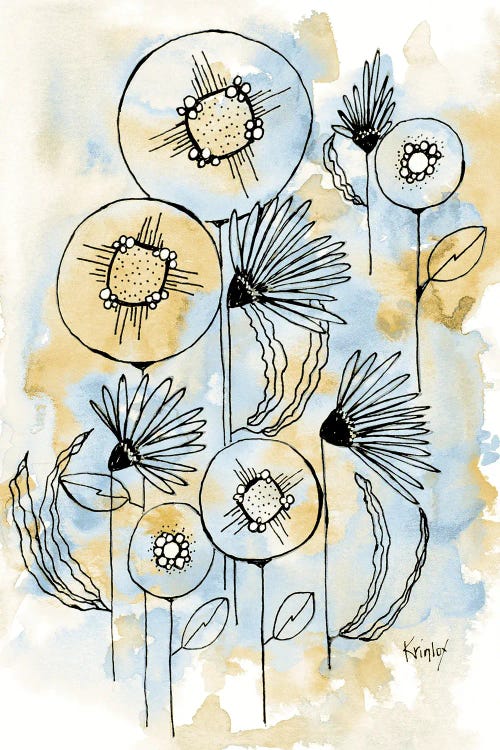 Yellow and Blue Blooms I by Krinlox canvas print