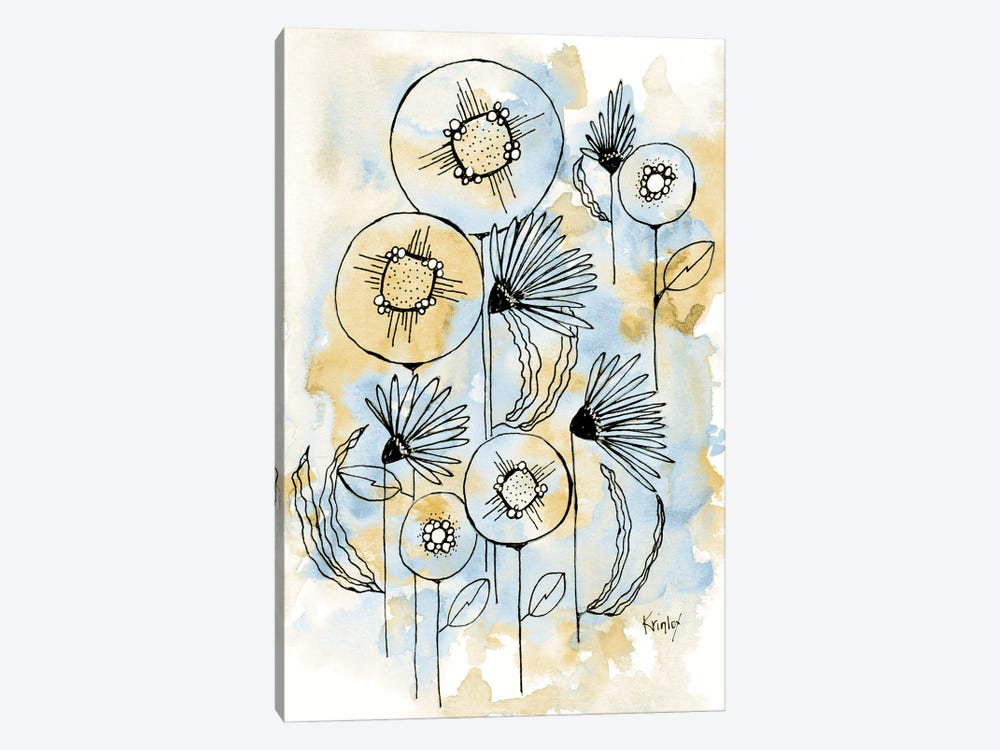 Yellow and Blue Blooms I by Krinlox 1-piece Canvas Art