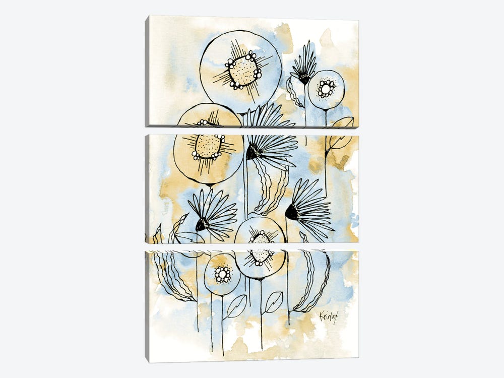 Yellow and Blue Blooms I by Krinlox 3-piece Canvas Art