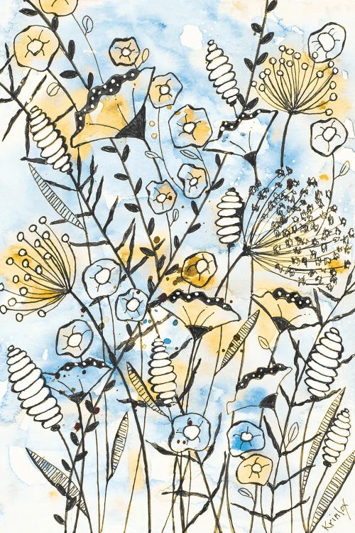 Yellow and Blue Blooms II by Krinlox wall art