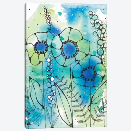 Blue Watercolor Wildflowers I Canvas Print #KLX6} by Krinlox Canvas Wall Art