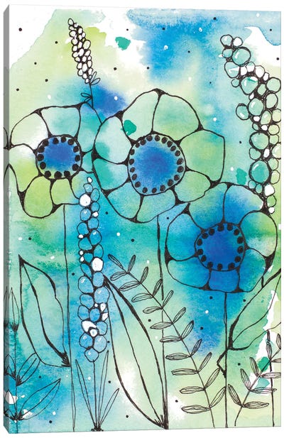 Blue Watercolor Wildflowers I Canvas Art Print