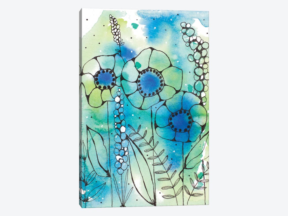 Blue Watercolor Wildflowers I by Krinlox 1-piece Canvas Art