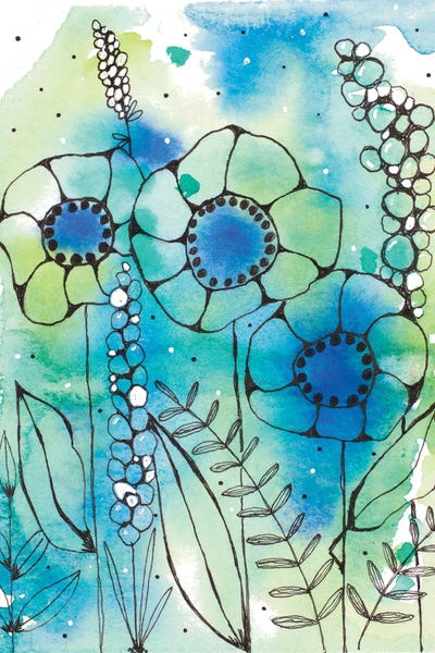 Krinlox: Blue Watercolor Wildflowers I by Krinlox
