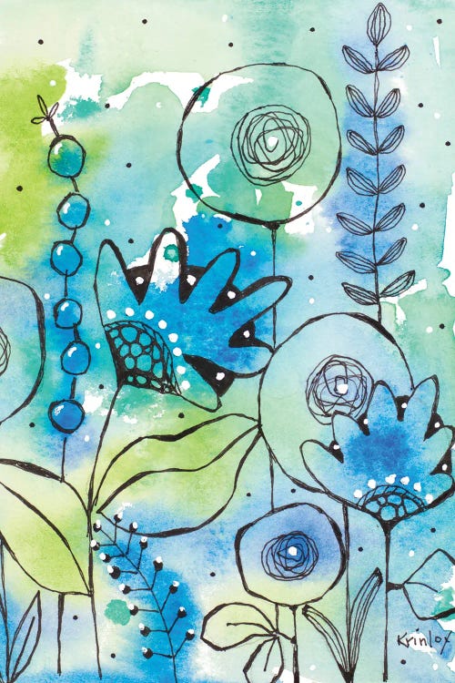 Blue Watercolor Wildflowers II