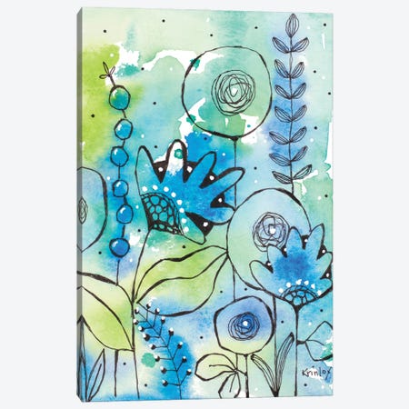 Blue Watercolor Wildflowers II Canvas Print #KLX7} by Krinlox Canvas Artwork