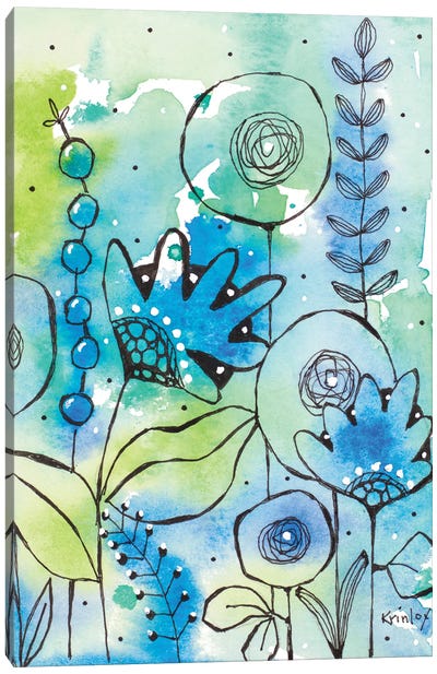Blue Watercolor Wildflowers II Canvas Art Print