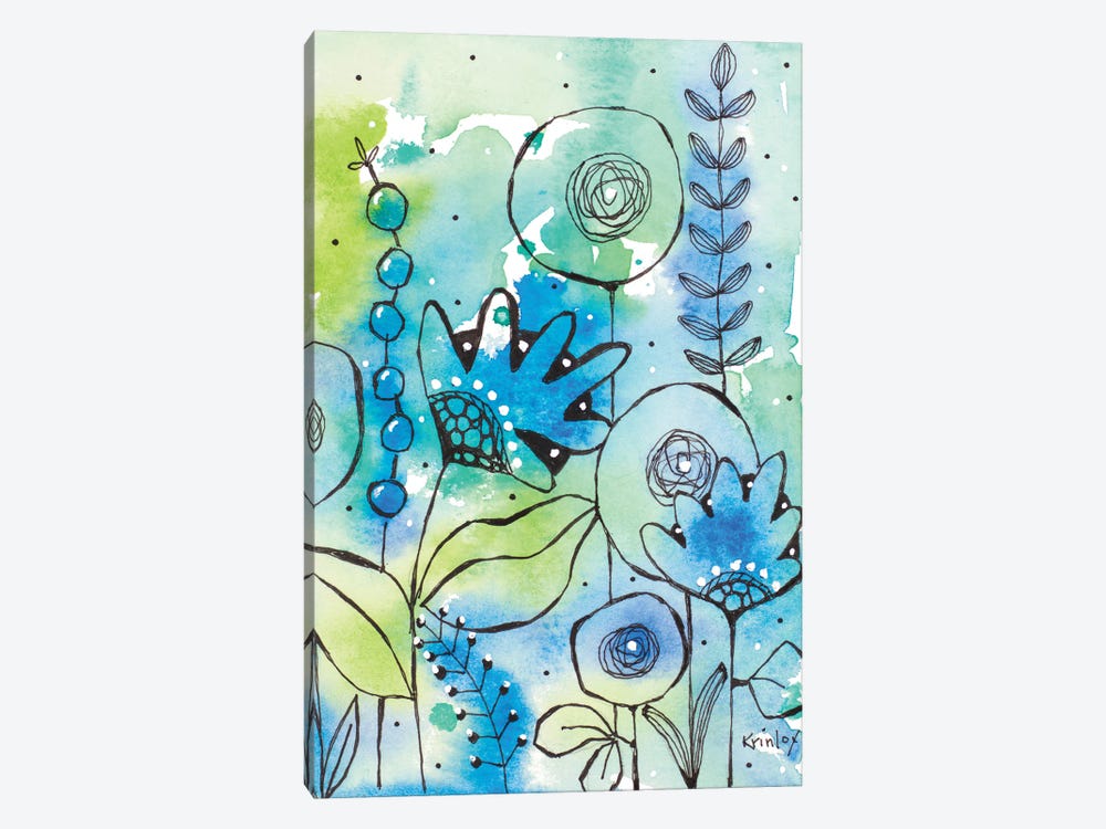 Blue Watercolor Wildflowers II by Krinlox 1-piece Art Print