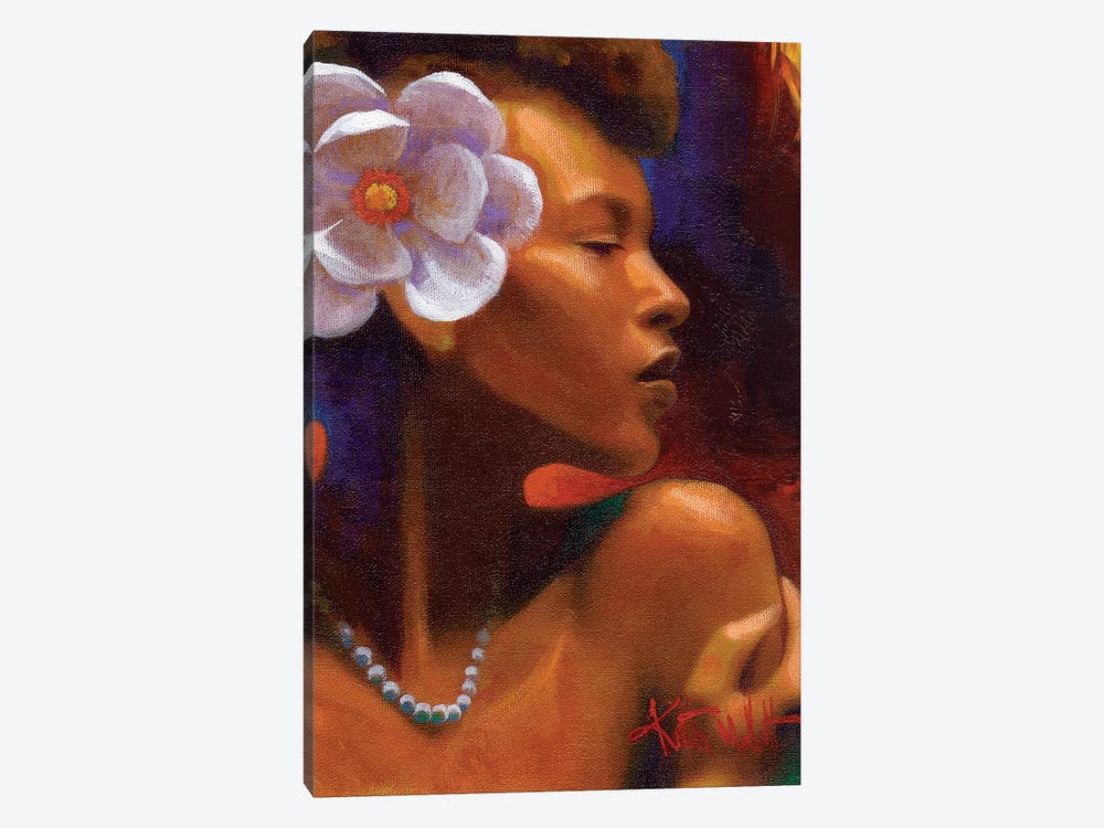 Woman With Pearl Necklace by Keith Mallett 1-piece Art Print