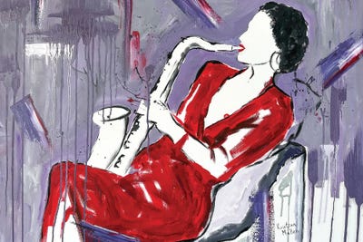 Canvas Print: The Saxophonist In Scarlet by Kristina Mallen - thumbnail
