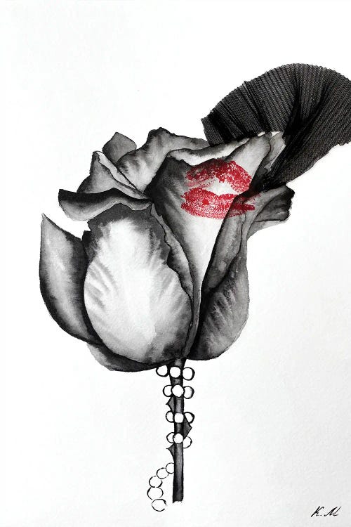 The Kiss On A Black Rose In A Veil by Kristina Mallen wall art