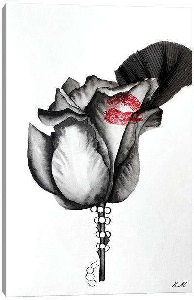 The Kiss On A Black Rose In A Veil Canvas Art Print - Kristina Malashchenko