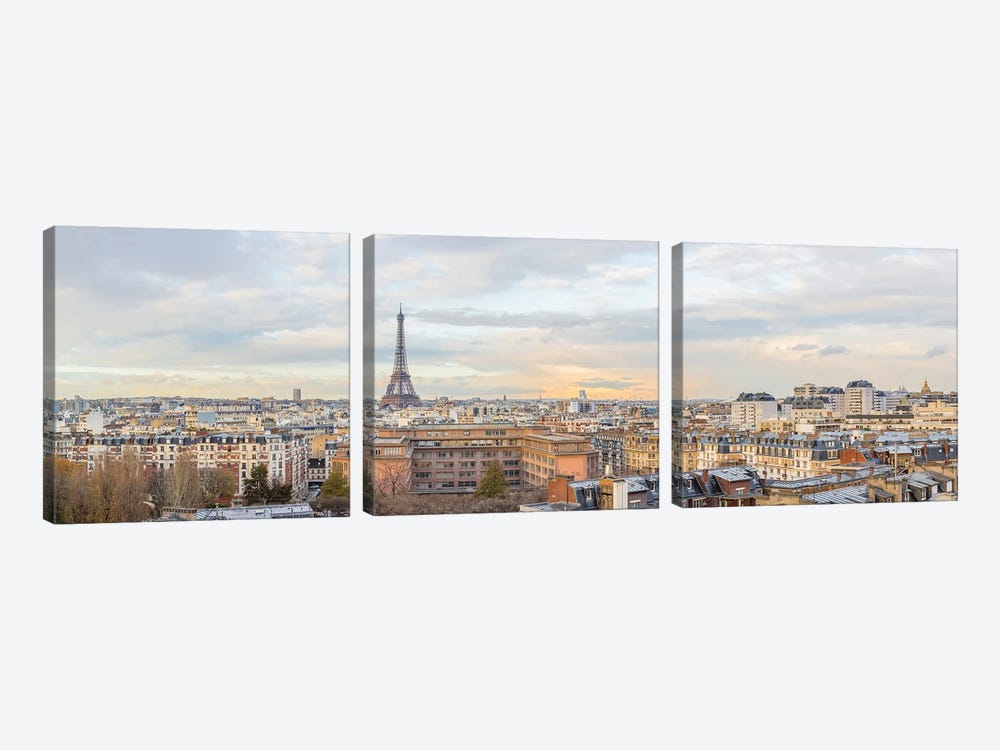 Paris Eiffel Tower Panorama by Karen Mandau 3-piece Canvas Art