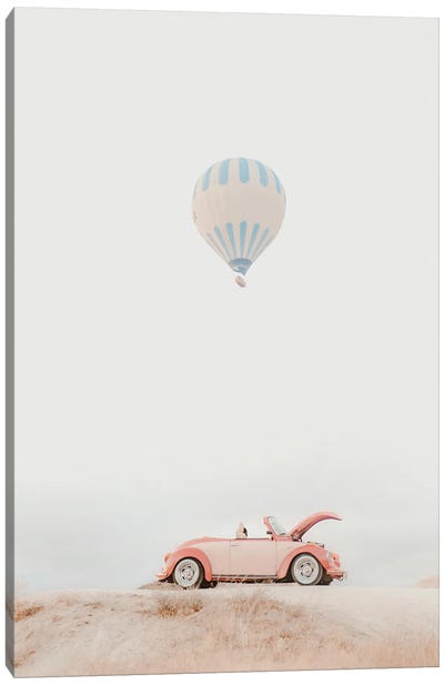 Pink Car And Hot Air Balloon Canvas Art Print - Hot Air Balloon Art