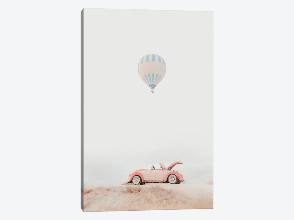 Pink Car And Hot Air Balloon by Karen Mandau 1-piece Canvas Artwork