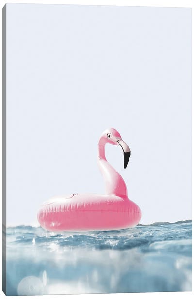 Pink Flamingo Swimring Canvas Art Print - Karen Mandau