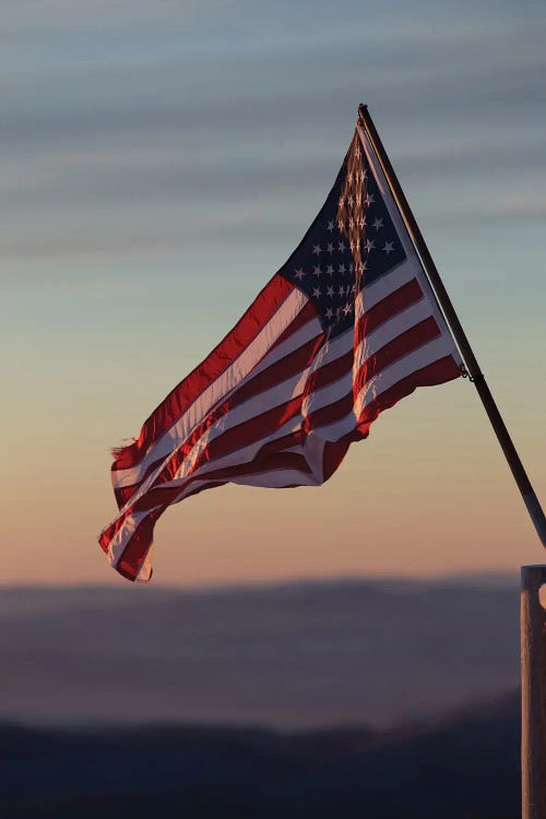 American Flag In The Sunset