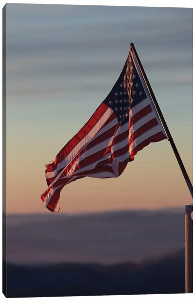American Flag In The Sunset Canvas Art Print - American Flag Art
