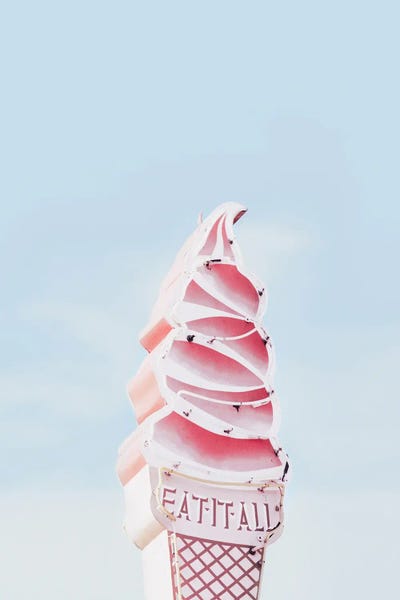Pink Ice Cream Cone Sign by Karen Mandau art print