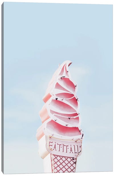 Pink Ice Cream Cone Sign Canvas Art Print - Karen Mandau