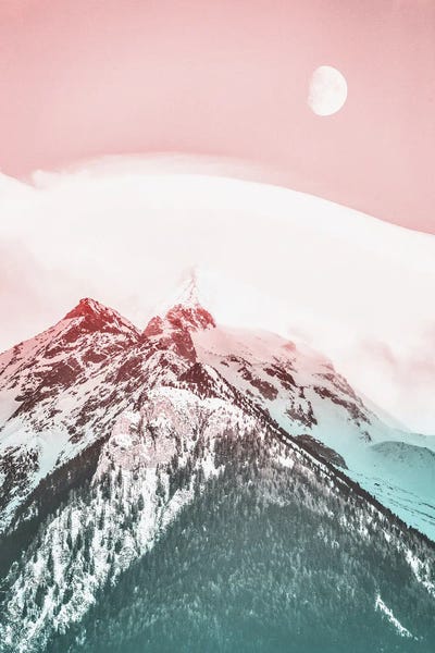 Pink Mountains And Moon by Karen Mandau art print
