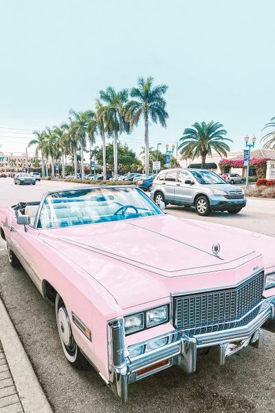 Pink Retro Car In Los Angeles by Karen Mandau art print