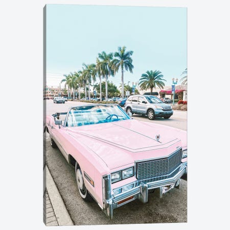 Pink Retro Car In Los Angeles Canvas Print #KMD117} by Karen Mandau Art Print