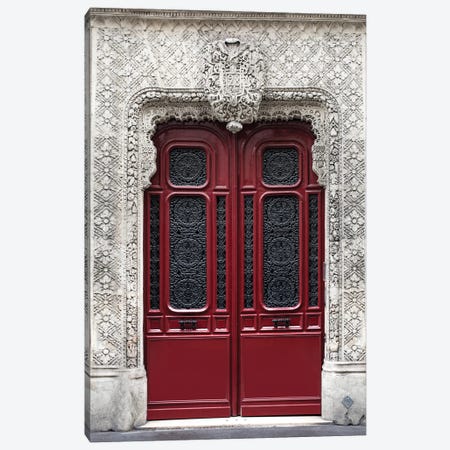 Red Parisian Door Canvas Print #KMD125} by Karen Mandau Canvas Artwork