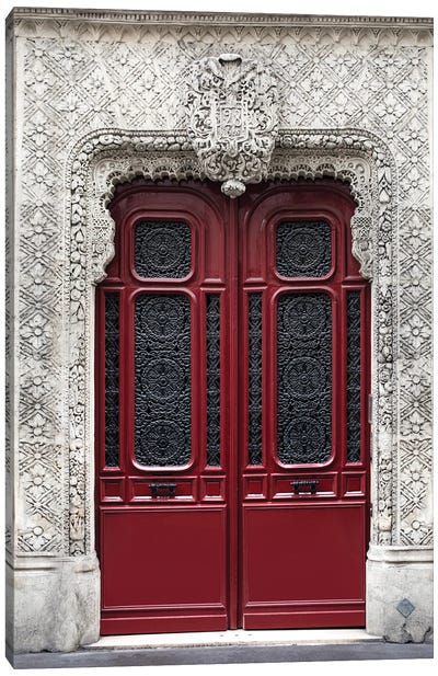 Red Parisian Door Canvas Art Print - Karen Mandau