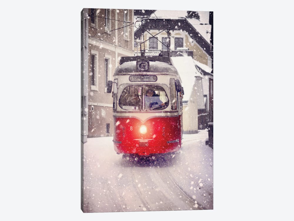 Red Tramway In The Snow by Karen Mandau 1-piece Canvas Art Print