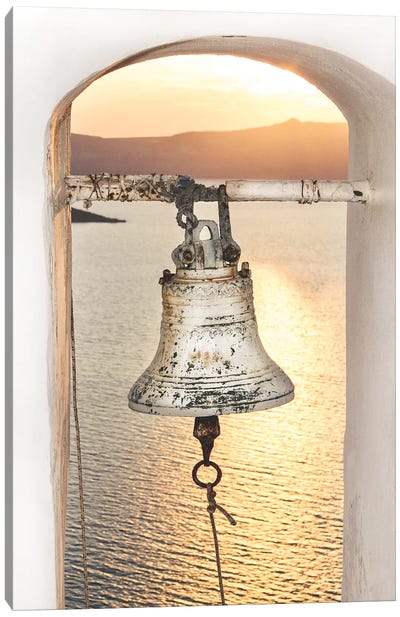 Santorini Church Bell In The Sunset Canvas Art Print - Karen Mandau