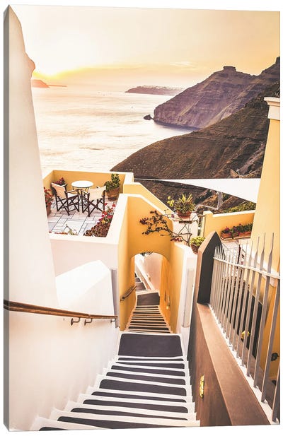 Santorini Stairs In The Sunset Canvas Art Print - Stairs & Staircases
