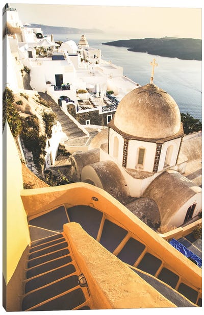 Santorini Sunset Canvas Art Print - Stairs & Staircases