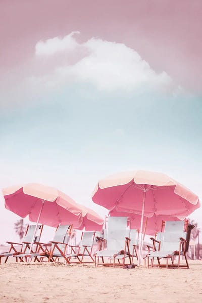 Beach Chairs With Umbrellas by Karen Mandau art print