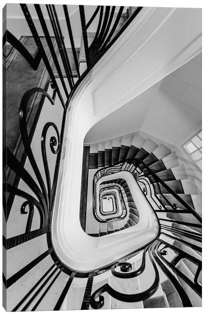 Staircase Black And White Canvas Art Print - Karen Mandau