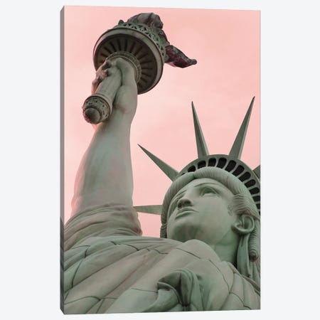 Statue Of Liberty With Pink Sky Canvas Print #KMD145} by Karen Mandau Canvas Art