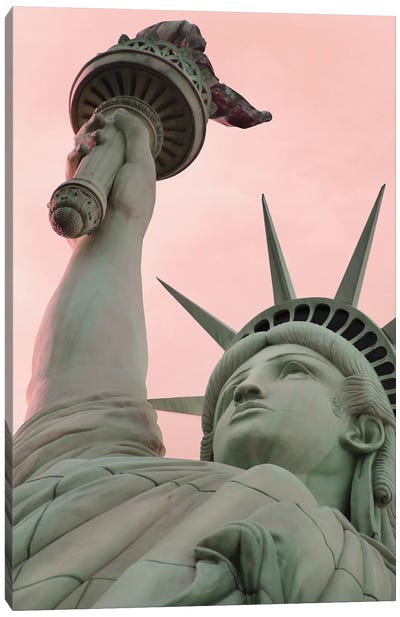Statue Of Liberty With Pink Sky Canvas Art Print - Karen Mandau
