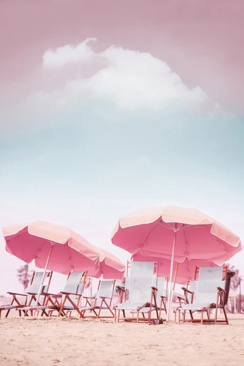 Beach Chairs With Umbrellas by Karen Mandau wall art