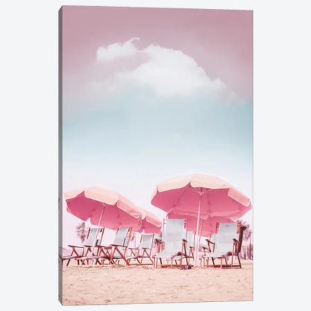 Beach Chairs With Umbrellas Canvas Print #KMD14} by Karen Mandau Canvas Print