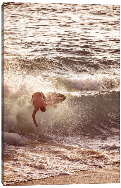 Surfer In The Waves Canvas Art Print - Karen Mandau