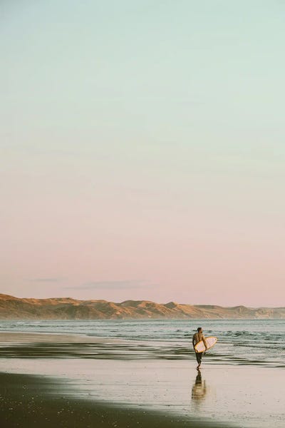 Surfer Walking On The Beach by Karen Mandau art print