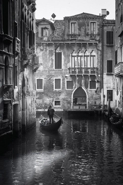 Venice Canal With Gondola Black And White