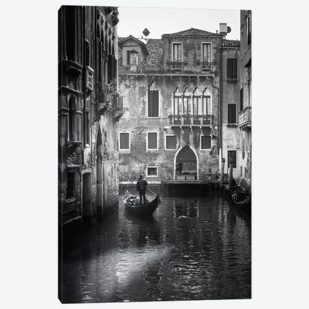 Venice Canal With Gondola Black And White Canvas Print #KMD154} by Karen Mandau Canvas Art Print