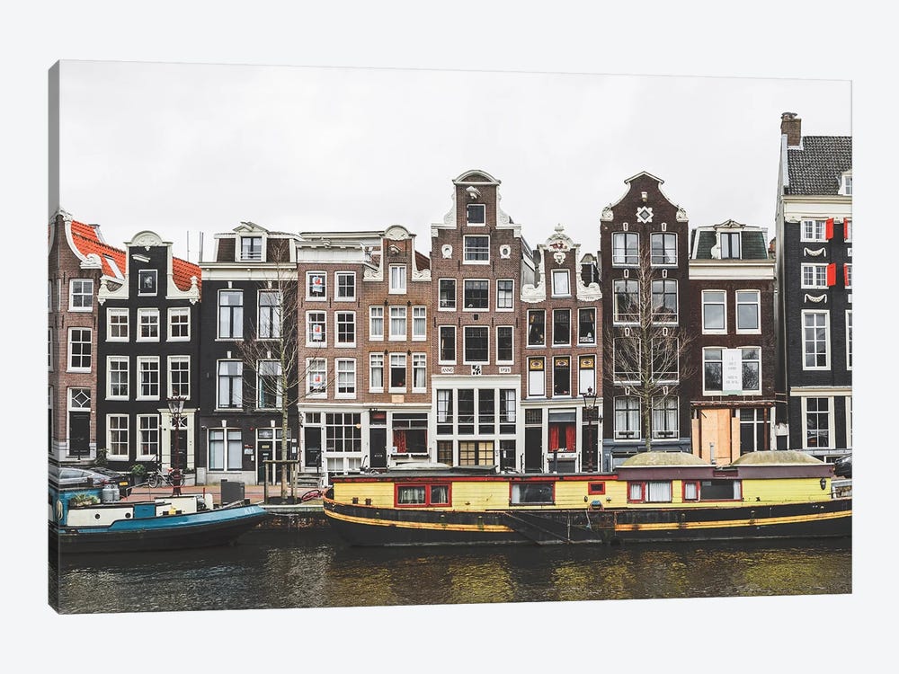 Amsterdam Gracht With Boats by Karen Mandau 1-piece Canvas Wall Art
